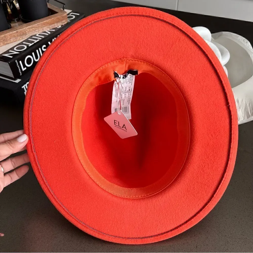 ELA Lady Fedora Hat Collection Color Orange imported From Colombia.